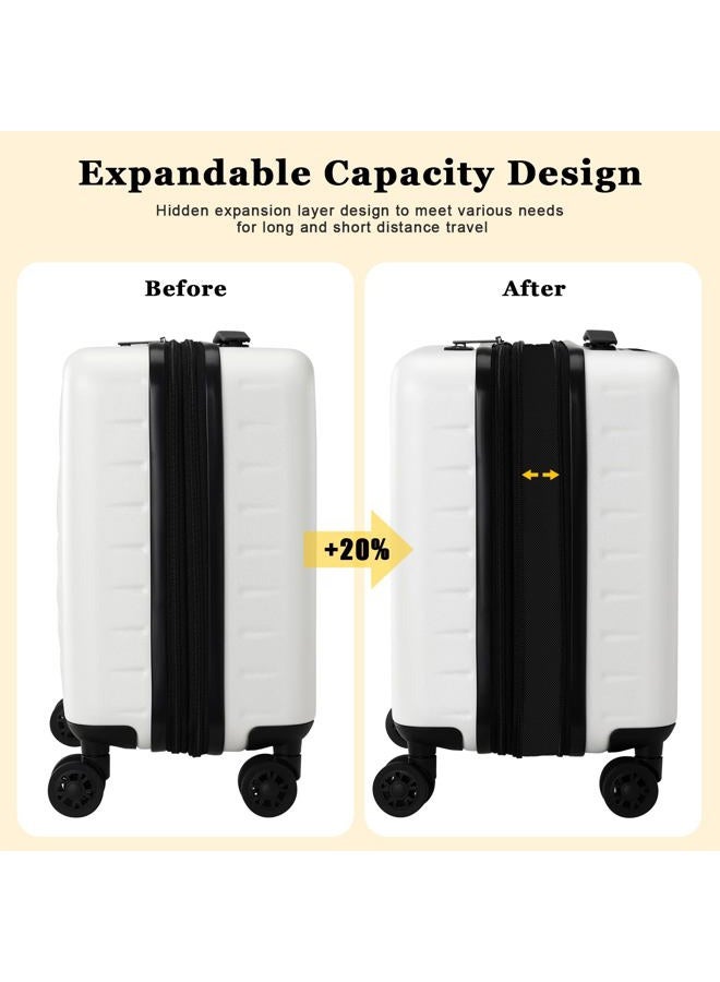 CENSIEN 16 Inch Carry On Luggage Airline Approved, Expandable Lightweight ABS+PC Hard Shell Suitcases with 360° Spinner Wheels, TSA Lock, YKK Zippers (Ivory White, 1 PC) - Image 2