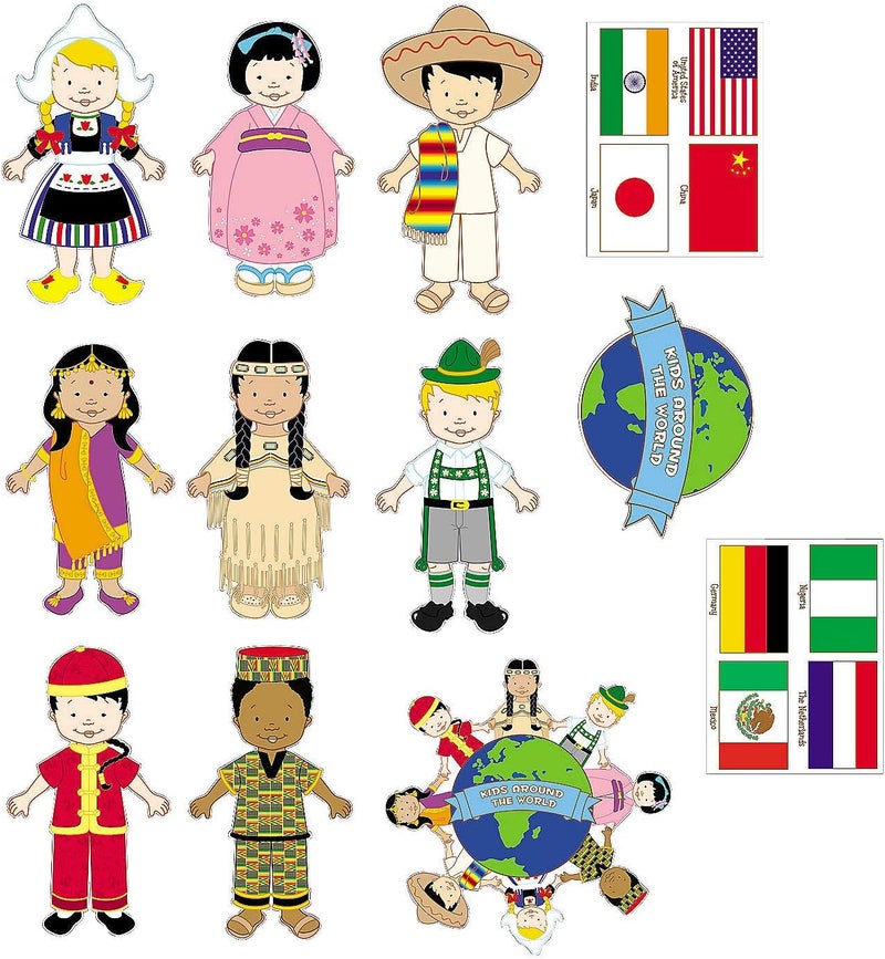 Fun Express Multicultural Kids From Around The World - Set of 12 Diverse Cardboard Cutouts