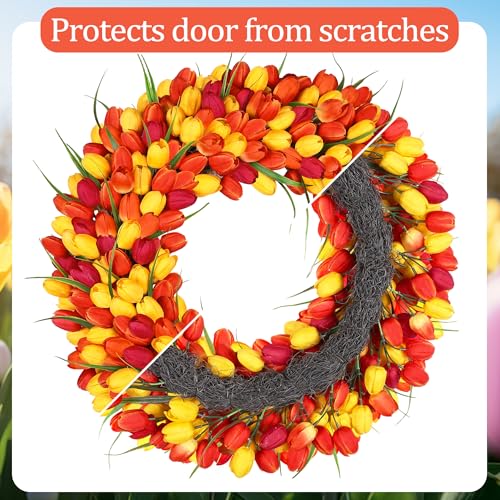 Zmtyykh Tulip Wreath Spring Wreaths for Front Door Zmtyykh Artificial Floral Door Wreath for Valentine’s Day Easter Summer Decor for Outdoor Indoor Window Wall Front Porch Farmhouse Home 22" Red Orange Yellow - Image 3