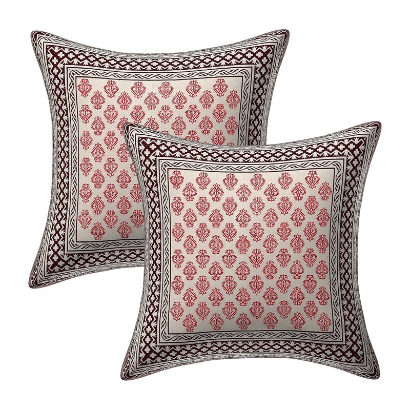 Texstylers Traditional Cotton Floral Jaipuri Print Diwan Cover Set Maroon_Standard Set of 6 Pcs - Image 3