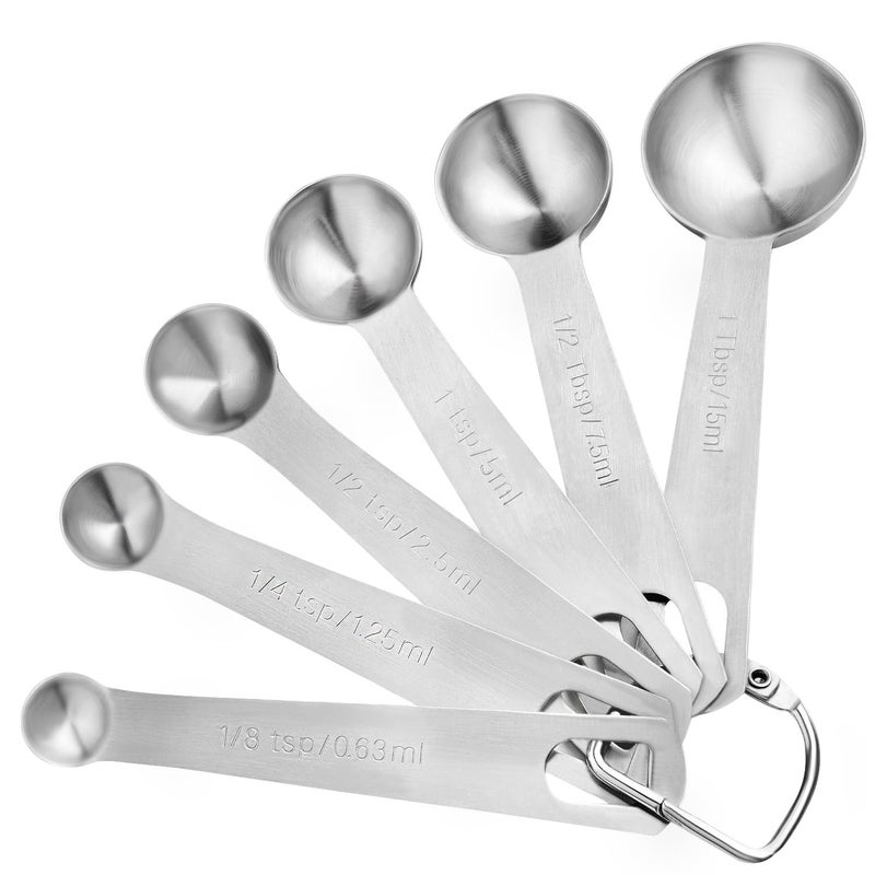 JETONN Stainless Steel Measuring Spoons Set, 6 Piece Metal Measuring Spoon Set for Dry & Liquid Ingredients, Heavy Duty 18/8 Steel with Engraved US & Metric Marks, Nesting Kitchen Spoons for Cooking Baking - Image 1