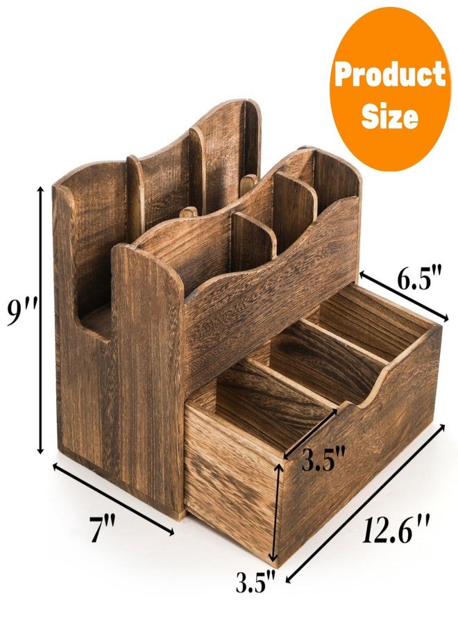Acshio Coffee Station Organizer, Wood Countertop Coffee Pods Holder Storage Basket with Drawers, Coffee Condiment Accessories Caddy Organizer for Coffee Pods, Syrup, Cups, Stirrers - Image 2
