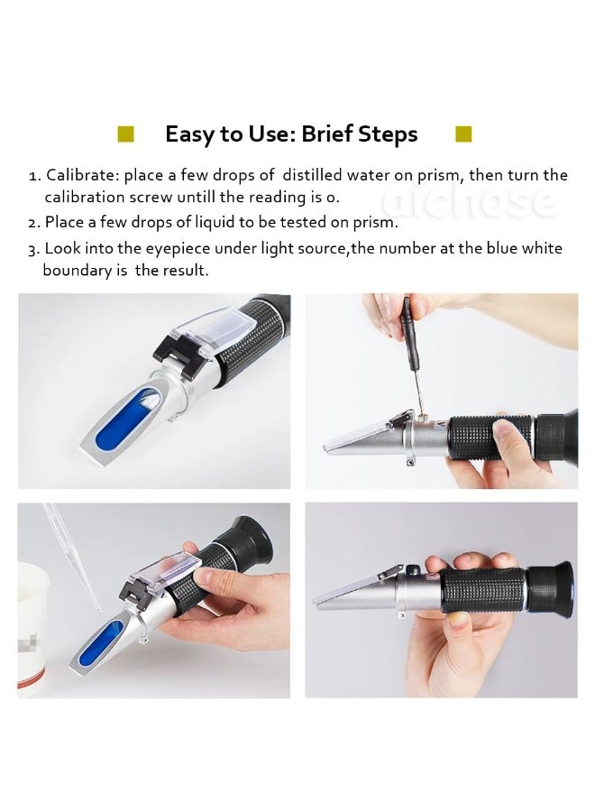 aichose مقياس الانكسار لملوحة الأحواض مع وظيفة التعويض التلقائي لدرجة الحرارة، مجموعة اختبار المياه المالحة للمياه البحرية، حمام السباحة، الأكواريوم، حوض السمك... مقياس مزدوج: الكثافة النوعية ونسبة الملح - Image 2