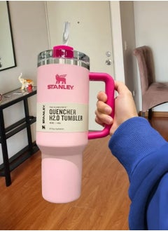 Stanley Stanley Cup H2.0 Stainless Steel with Lid & Straw for Water, Iced Tea, Coffee & Smoothies, Flamingo Pink, 40oz Complimentary Cartoon Dustproof Straw Lid  - Image 4
