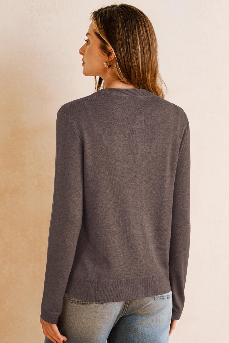 Arach&Cloz Womens Cardigan Sweaters 2026 Business Casual Soft Knit Long Sleeve Crew Neck Button Down Lightweight Cropped Fashion Outfits Summer Spring Capsule Wardrobe Tops Coffee L - Image 5