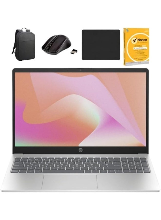 HP 15.6-inch Laptop, AMD Ryzen 3 7320U Processor, 8GB LPDDR5 RAM, 512GB SSD, AMD Radeon Graphics, FHD IPS Display, Wi-Fi 6, Bluetooth, Numeric Keypad, Silver, Windows 11 English Natural Silver - Image 1