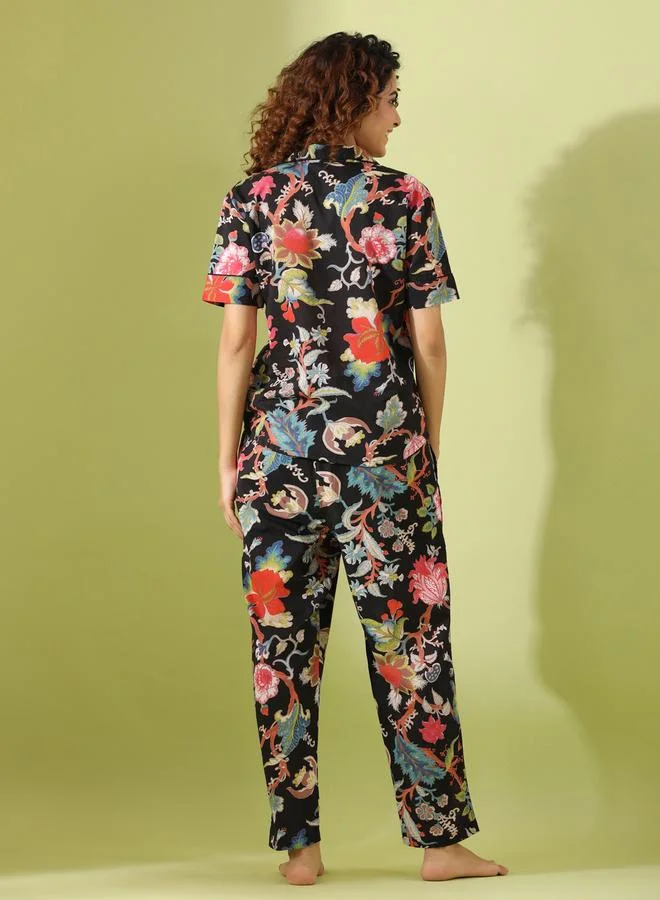 sanskrutihomes Sanskrutihomes Women Floral Printed Pure Cotton Shirt and Pyjama Set