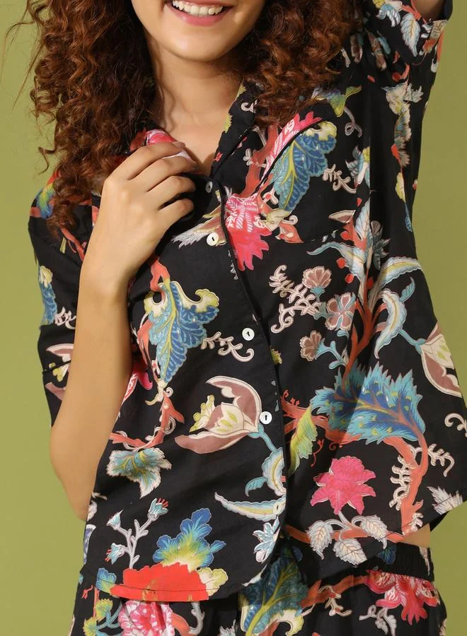 sanskrutihomes Sanskrutihomes Women Floral Printed Pure Cotton Shirt and Pyjama Set