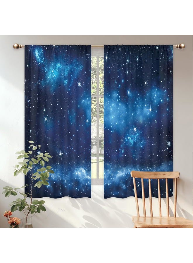Mitpok Kids Space Galaxy Curtains for Boys Bedroom 42Wx63H Inch Rod Pocket Outer Space Neubla Blue Starry Night Sky Planet Universe Cosmic Fantasy 2 Panel Window Treatment Set for Living Room Decor - Image 2