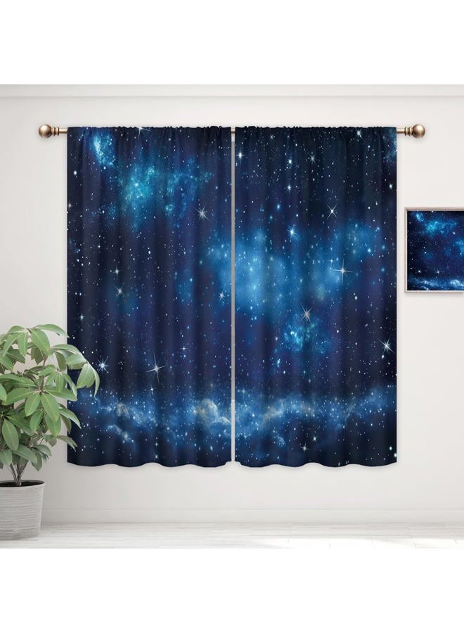 Mitpok Kids Space Galaxy Curtains for Boys Bedroom 42Wx63H Inch Rod Pocket Outer Space Neubla Blue Starry Night Sky Planet Universe Cosmic Fantasy 2 Panel Window Treatment Set for Living Room Decor - Image 1