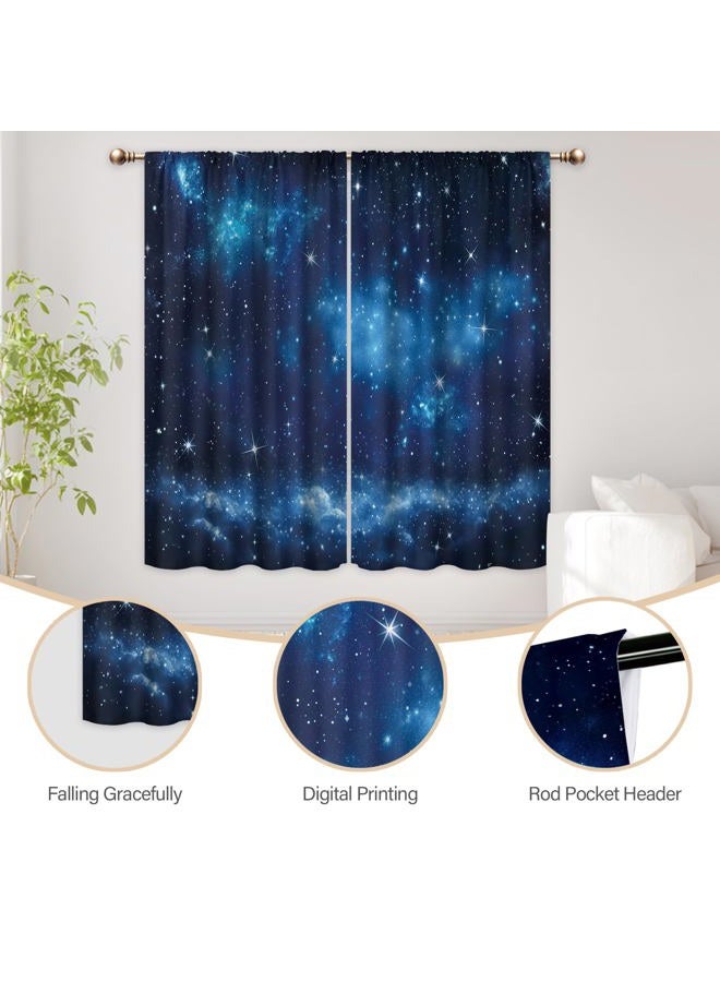 Mitpok Kids Space Galaxy Curtains for Boys Bedroom 42Wx63H Inch Rod Pocket Outer Space Neubla Blue Starry Night Sky Planet Universe Cosmic Fantasy 2 Panel Window Treatment Set for Living Room Decor - Image 4