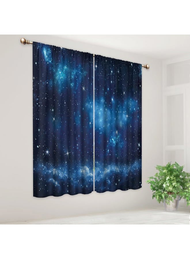 Mitpok Kids Space Galaxy Curtains for Boys Bedroom 42Wx63H Inch Rod Pocket Outer Space Neubla Blue Starry Night Sky Planet Universe Cosmic Fantasy 2 Panel Window Treatment Set for Living Room Decor - Image 3