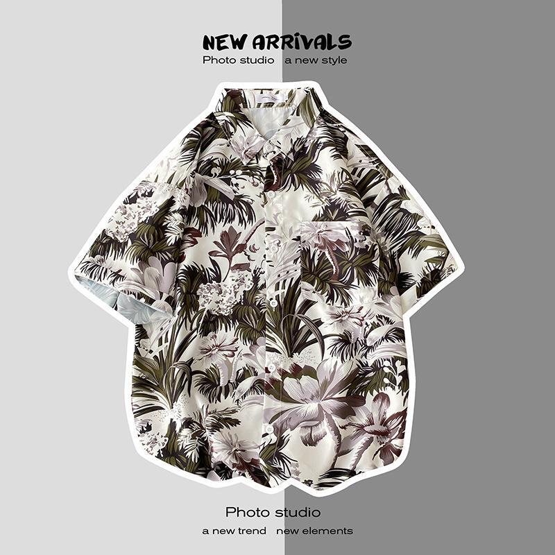 Thai Short-Sleeved Printed Shirt for Men on the Beach, Handsome Retro Hong Kong Style Vintage Floral Versatile Trendy Wholesale - Image 1