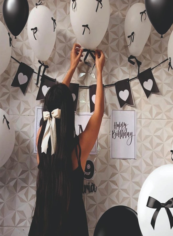 YOURS DECOR مجموعة يورز ديكور من 56 بالونًا أبيض وأسود مع فيونكة سوداء لتزيين حفلات أعياد الميلاد، والحفلات ذات الطابع الخاص، وديكور المنزل - Image 5