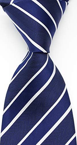 Geotae Zerun New Classic Men's Striped Silk Tie Necktie (Striped Blue/White) - Image 3