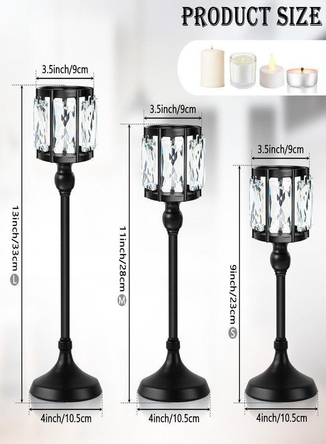 kehail Set of 3 Cup Crystal Tealight Candle Holders, Centerpieces for Table Wedding Centerpieces Crystal Decorative Tealight Candle Dining Table Candle Holder Decor for Party (8.7"+10.6"+12.2", Black) - Image 3
