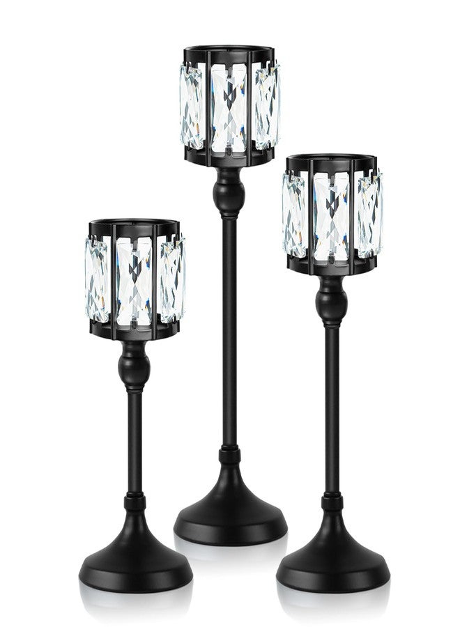 kehail Set of 3 Cup Crystal Tealight Candle Holders, Centerpieces for Table Wedding Centerpieces Crystal Decorative Tealight Candle Dining Table Candle Holder Decor for Party (8.7"+10.6"+12.2", Black) - Image 1