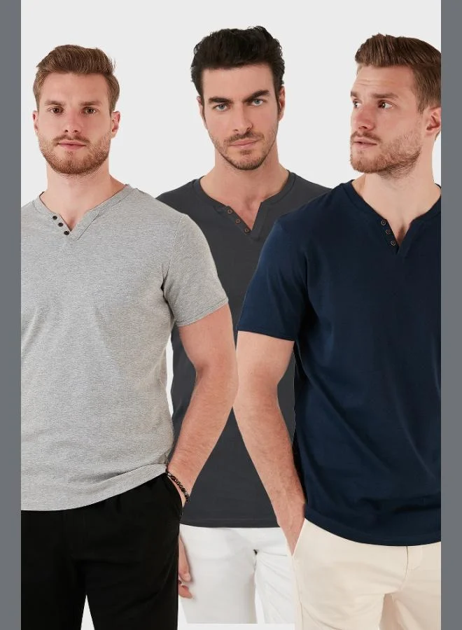 Buratti Cotton Button Detailed Slim Fit V-Neck 3-Pack T-Shirt Men's T-SHIRT 5902122S3