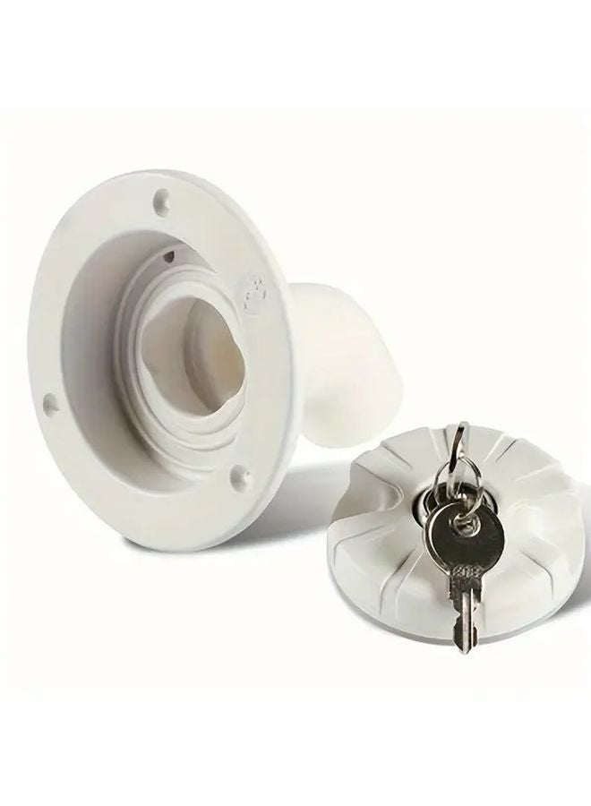 White RV Freshwater Tank Gravity Fed Filler With Locking Key And Clear View Window - Image 4