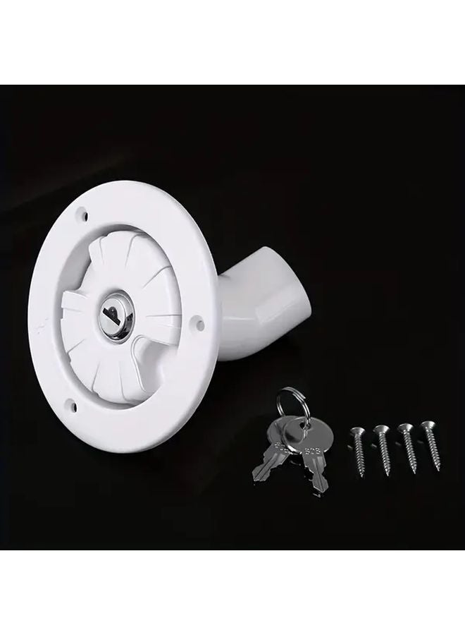 White RV Freshwater Tank Gravity Fed Filler With Locking Key And Clear View Window - Image 5