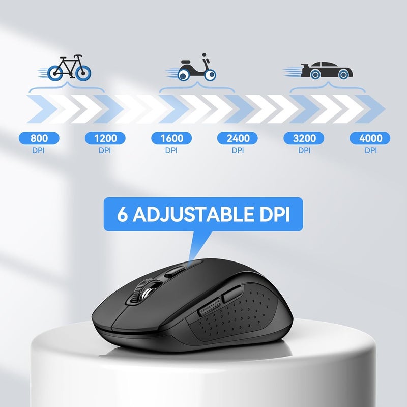 TECKNET Bluetooth Mouse, 4000DPI Wireless Mice for Laptop 2-in-1(BT 5.0/3.0+2.4Ghz) Computer Portable PC Mouse Wireless with USB Receiver for Mac (USB-A+Bluetooth), Dark Black - Image 3