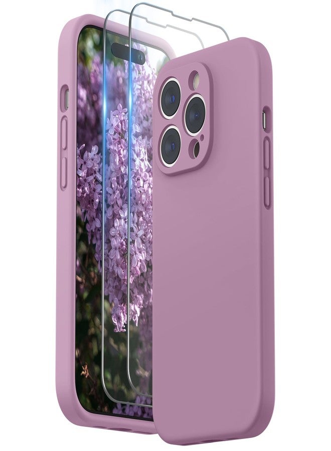 جراب SURPHY مصمم خصيصًا لهاتف iPhone 14 Pro مع واقي شاشة (حماية للكاميرا وبطانة ناعمة من الألياف الدقيقة)، مصنوع من السيليكون السائل، لون بنفسجي فاتح - Image 1