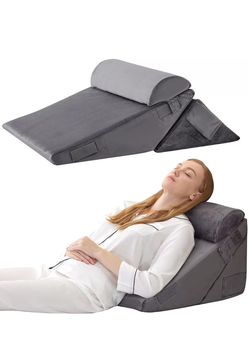 نيوب مجموعة وسائد إسفينية، وسادة إسفينية قابلة للتعديل لتخفيف آلام الظهر، وحموضة المعدة والشخير، وسادة دعم الظهر من الإسفنج المرن للنوم، والحمل والرعاية بعد الجراحة - Image 1