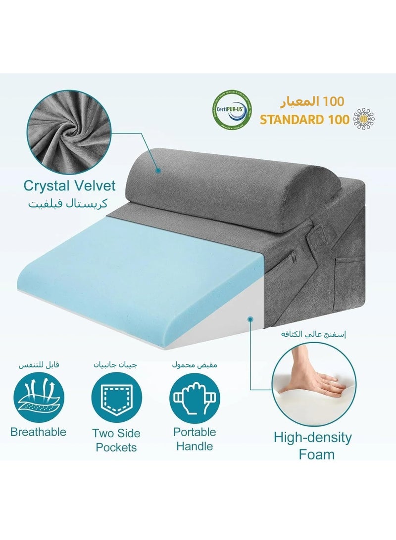 نيوب مجموعة وسائد إسفينية، وسادة إسفينية قابلة للتعديل لتخفيف آلام الظهر، وحموضة المعدة والشخير، وسادة دعم الظهر من الإسفنج المرن للنوم، والحمل والرعاية بعد الجراحة - Image 4