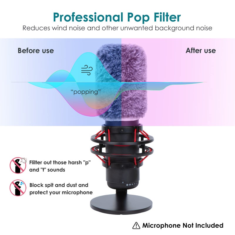 YOUSHARES QuadCast Microphone Windscreen, Furry Wind Cover Microphone Wind Shield Compatible with HyperX QuadCast Mic and HyperX QuadCast S microfono for Filter Ambient and Breathing Winds - Image 3