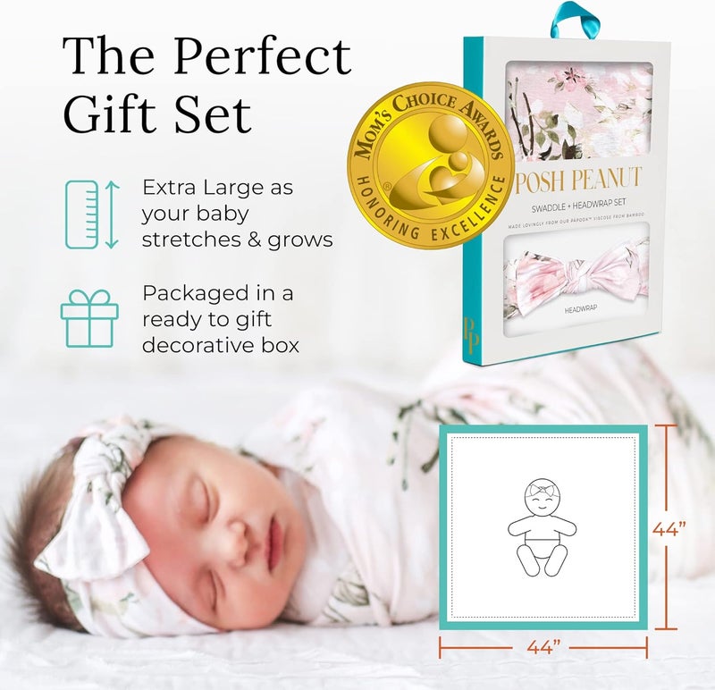 Posh Peanut Swaddle Blanket  Headband Set  Viscose from Bamboo Stretchy Baby Swaddle for Newborn Girls Receiving Blanket or Nursing Cover - Image 2