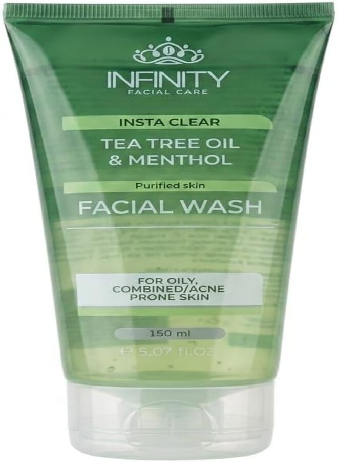 Infinity Insta Clear Facial Wash for Oily & Acne-Prone Skin, 150ml with Tea Tree Oil, Menthol & Salicylic Acid for Blackhead Control and Deep Pore Cleansing