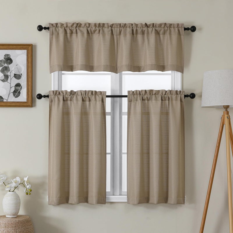 Lecloud Bessie 2 لوحات الإبلات الإبل WINDOND FAUX LINEN CAFE الستائر القصيرة الستار المحكم في الحمام الطابق السفلي للمغسلة (كل 30 واط × 14 لتر 2 لوحات مجموعة الإبل) - Image 5