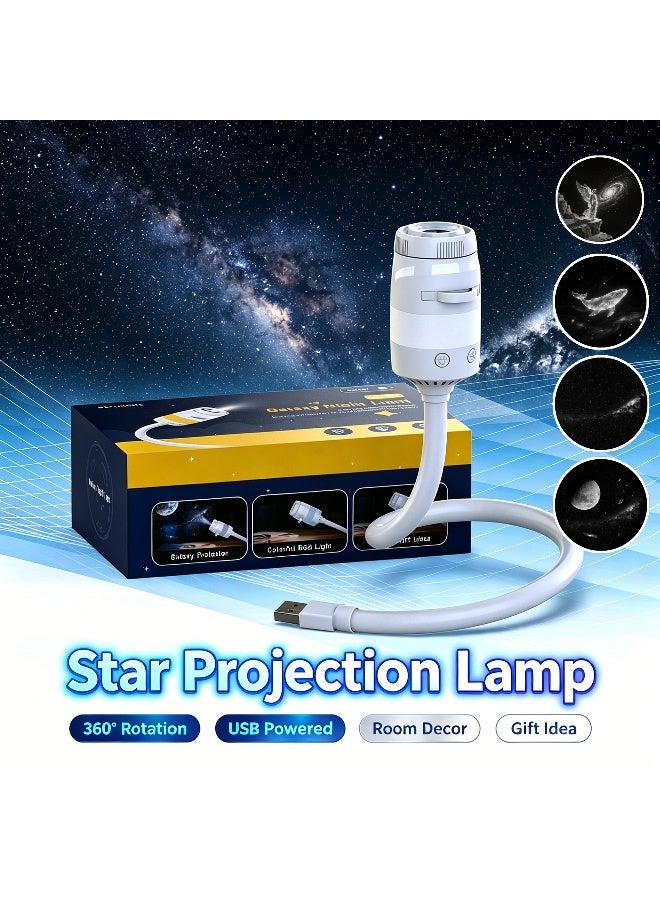 Galaxy Night Light Projector, 2-in-1 USB Multicolor LED Night Light, with 4 Projector Films, Portable 360° Adjustable Brightness Control for Bedroom Home Ceiling Car Decor Gift - Image 1