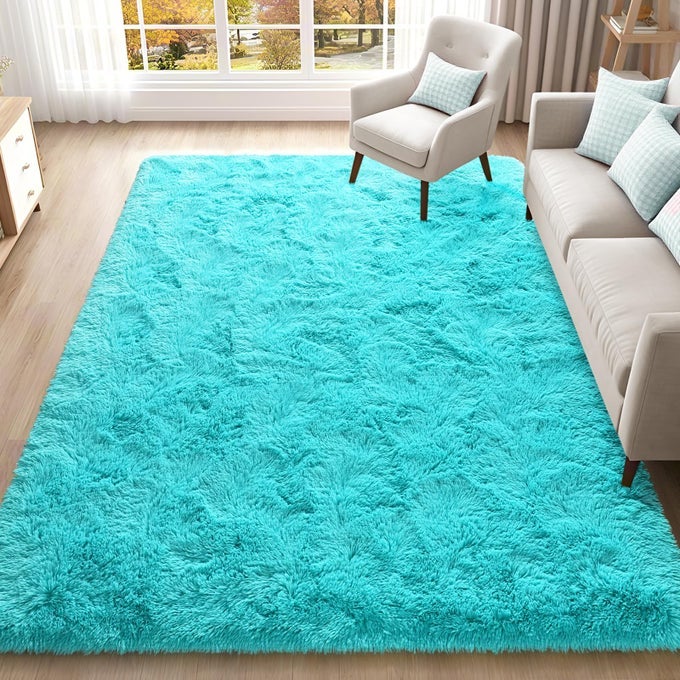4X6 AREA RUG FOR LIVING ROOM TEAL BLUE RUGS FOR BEDROOM KITCHEN SOFT SHAGGY CARPETS FLUFFY AND MACHINE WASHABLE MATS UNDER BED ON NURSERY FLOORS MAT BOYS GIRLS ROOM CARPET DECOR