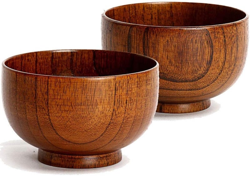 Cospring Handmade Wood Bowl Mug for Rice Soup Dip Coffee Tea Decoration 2PCS Jujube Bowls XL 55 inch Dia by 318 inch High - Image 1