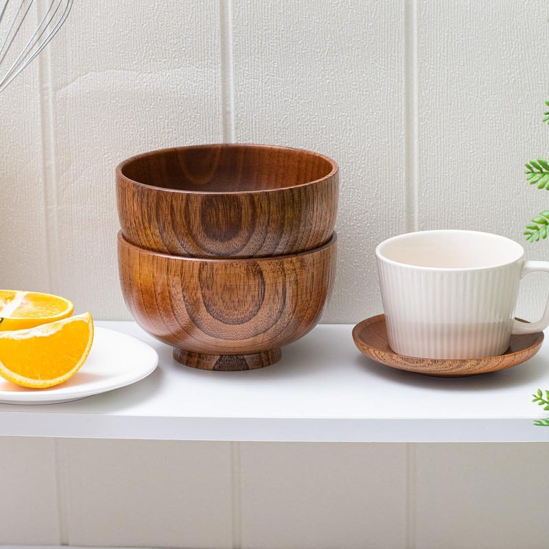 Cospring Handmade Wood Bowl Mug for Rice Soup Dip Coffee Tea Decoration 2PCS Jujube Bowls XL 55 inch Dia by 318 inch High - Image 3