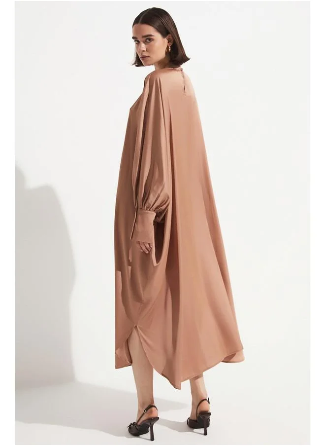 JUNE June Cape Sleeve Loose Fit Dress Mink