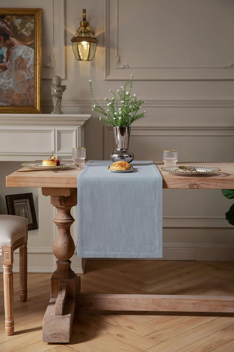 ZeeMart Burlap Style Farmhouse Table Runners 48 Inches Long, Dusty Blue Rustic Woven Dining Table Runner for Everyday Use, 14x48 Inches, Light Dusty Blue - Image 2