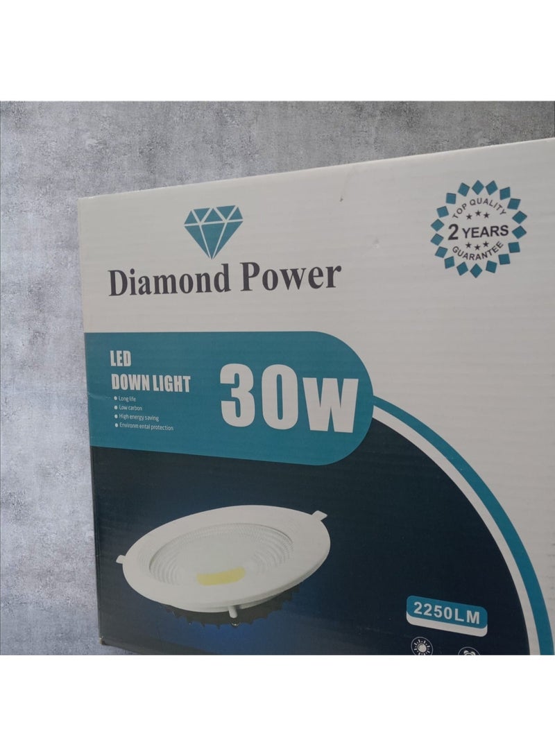 مصباح سقف LED بتقنية COB من دايموند باور بقوة 30 واط - إضاءة سقف غائرة عالية السطوع 2250 لومن - موفر للطاقة وعمر طويل - أبيض - Image 2