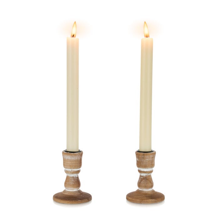 WOODEN TAPER CANDLE HOLDERS WOOD CANDLESTICK HOLDERS RUSTIC FARMHOUSE FALL DECOR FOR LIVING ROOM DINNING TABLE CENTERPIECE CHRISTMAS SET OF 2
