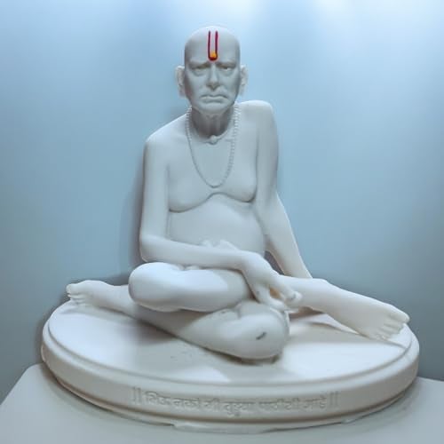 KariGhar Marble Swami Samarth Idol Perfect for Car Dashboard and Housewarming White 3 Inch - Image 1