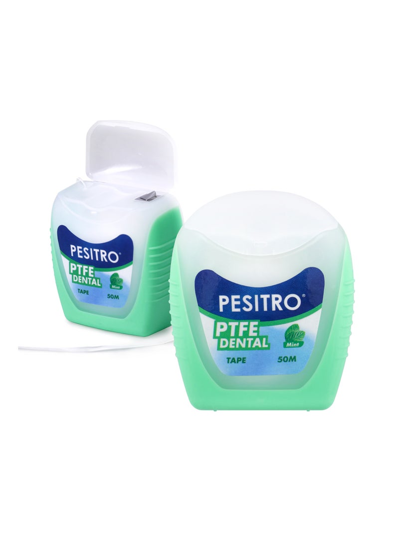 PESITRO PTFE Dental Tape – Wide, Flat Mint-Coated PTFE Floss Tape for Easy Glide and Gentle Cleaning, 50 m - Image 1