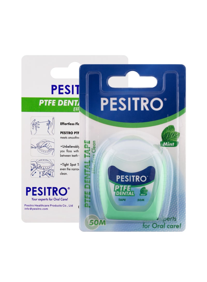PESITRO PTFE Dental Tape – Wide, Flat Mint-Coated PTFE Floss Tape for Easy Glide and Gentle Cleaning, 50 m - Image 2