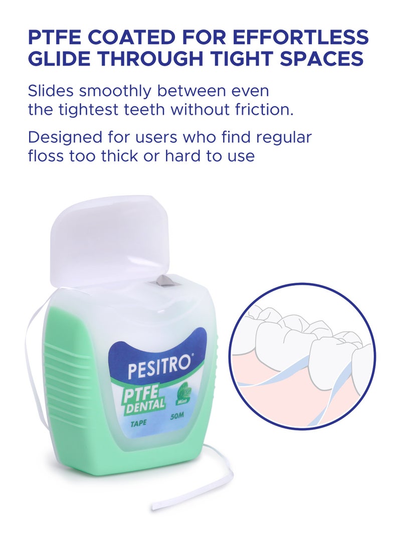 PESITRO PTFE Dental Tape – Wide, Flat Mint-Coated PTFE Floss Tape for Easy Glide and Gentle Cleaning, 50 m - Image 3
