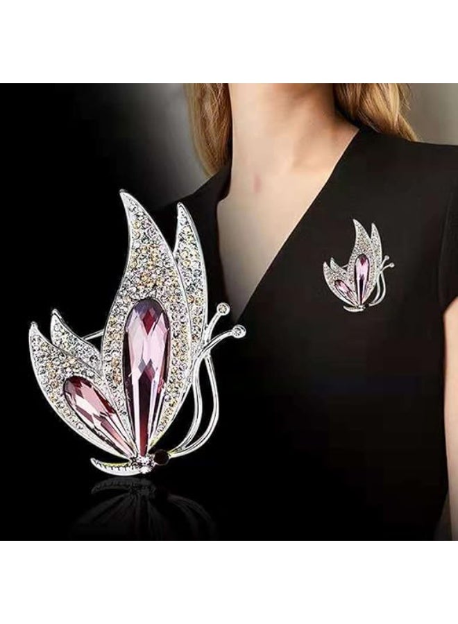 Goolsky Vintage Rhinestone Crystal Inlaid Butterfly Brooch Women Girls Party Elegant Insect Enamel Pins(Purple)  - Image 2