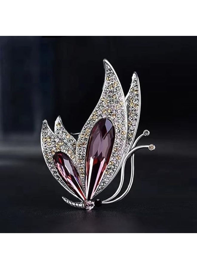 Goolsky Vintage Rhinestone Crystal Inlaid Butterfly Brooch Women Girls Party Elegant Insect Enamel Pins(Purple)  - Image 3