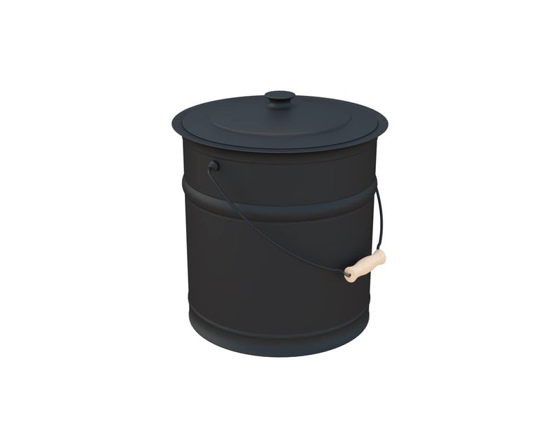Plow & Hearth Plow  Hearth 3 Gallon Black Large Ash Bucket with Lid and Wood Handle  28 Gauge Galvanized Iron Metal  Double Bottom  Tool for Fireplaces Fire Pits Wood Burning Stoves Black  - Image 1