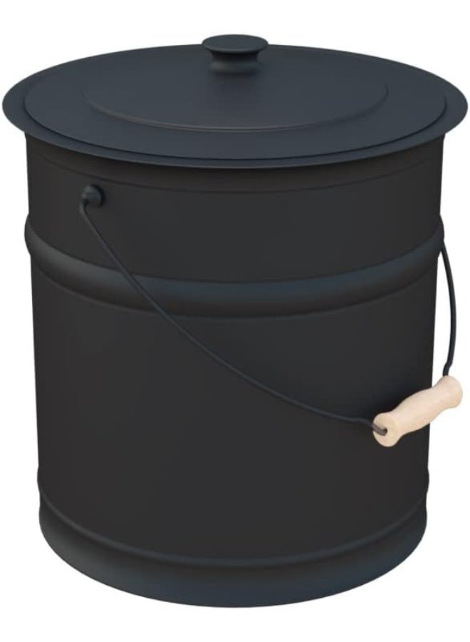 Plow & Hearth Plow  Hearth 3 Gallon Black Large Ash Bucket with Lid and Wood Handle  28 Gauge Galvanized Iron Metal  Double Bottom  Tool for Fireplaces Fire Pits Wood Burning Stoves Black  - Image 3