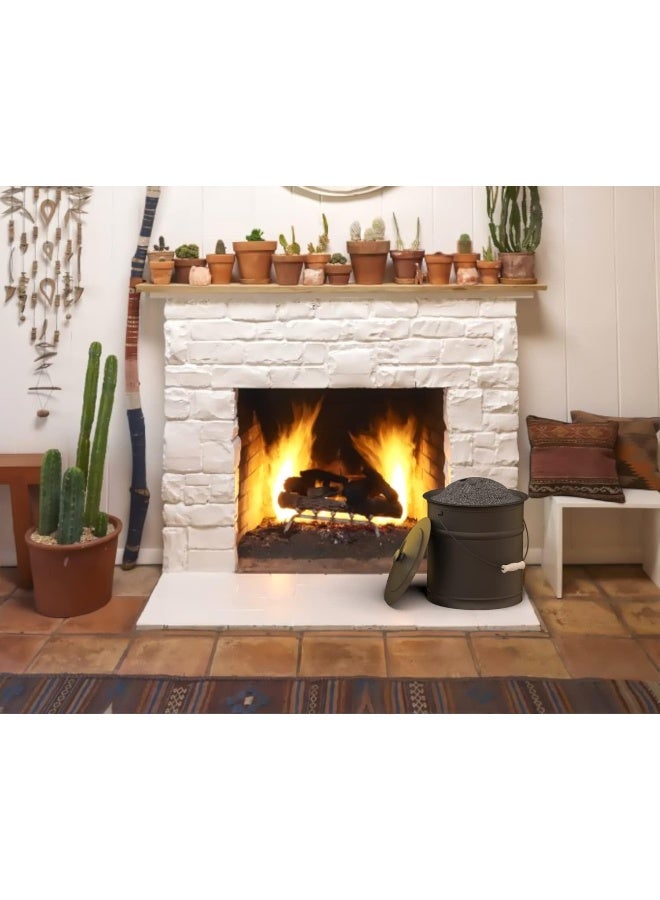 Plow & Hearth Plow  Hearth 3 Gallon Black Large Ash Bucket with Lid and Wood Handle  28 Gauge Galvanized Iron Metal  Double Bottom  Tool for Fireplaces Fire Pits Wood Burning Stoves Black  - Image 2