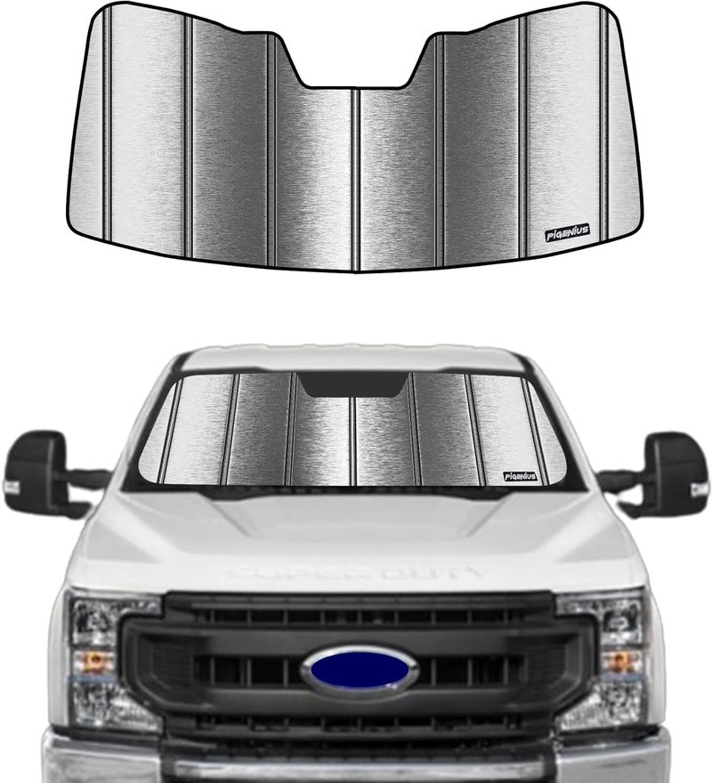 Pigenius Front Windshield Sun Shade for 2017-2022 Ford F-250/F-350 Super Duty - Metallic Silver - Image 1